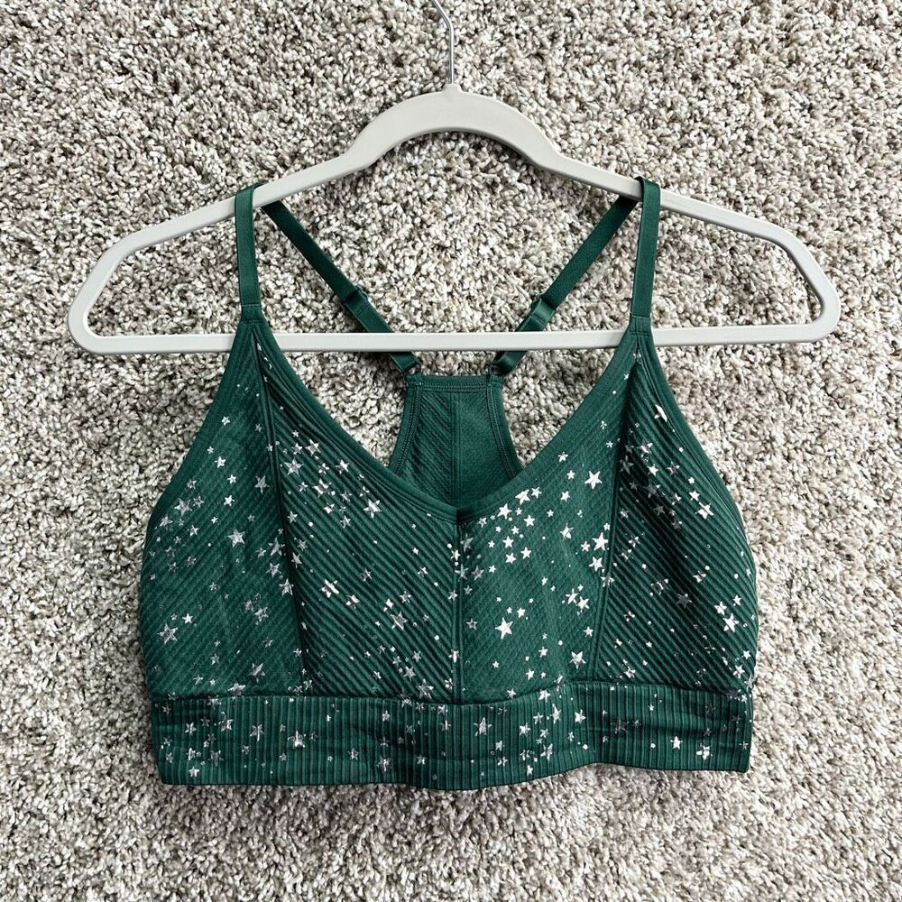 PINK Bra Women’s XL Active Green & Silver Star Seamless Lightly Lined Racerback